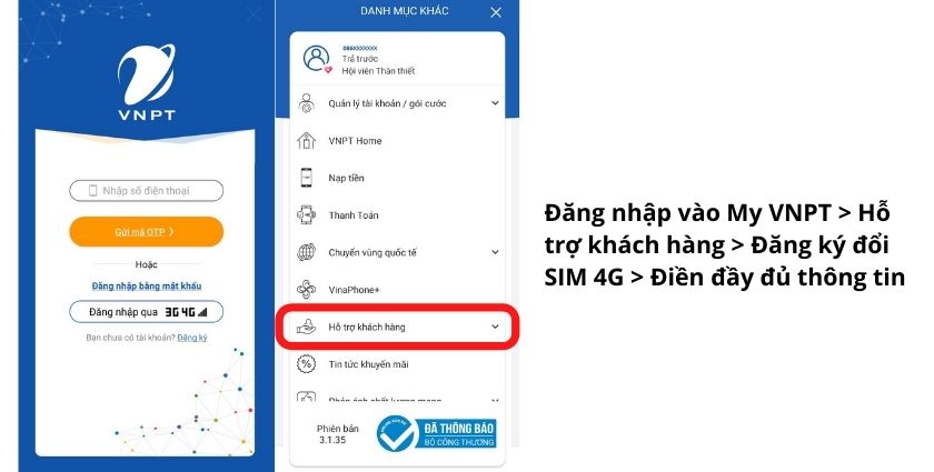 Thay đổi sim 4G Vinaphone bằng ứng dụng My VNPT